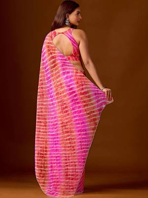 Multicolor leheriya beads and stones  chiffon saree 5