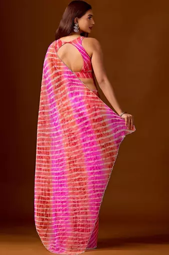 Multicolor leheriya beads and stones  chiffon saree