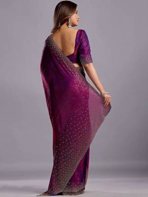 Purple woven design beads and stones organza heavy work saree 5