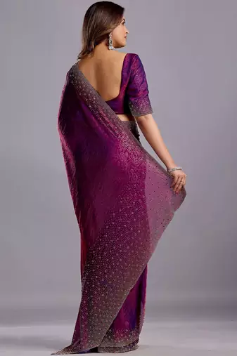 Purple woven design beads and stones organza heavy work saree