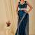 Teal floral sequinned organza saree