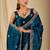 Teal floral sequinned organza saree
