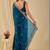 Teal floral sequinned organza saree