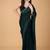 Green stonework embellished beads border saree with unstitched blouse