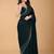 Green stonework embellished beads border saree with unstitched blouse