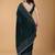 Green stonework embellished beads border saree with unstitched blouse