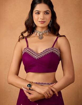 Purple floral embroidered  chiffon saree 4