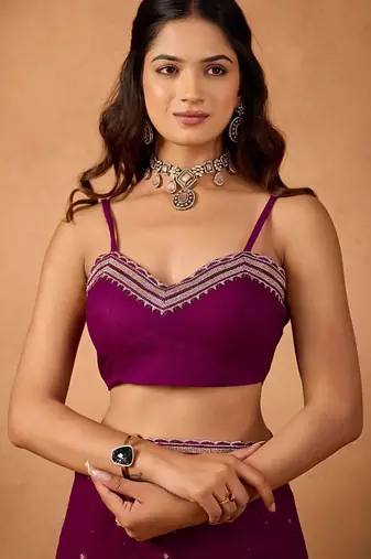 Purple floral embroidered  chiffon saree