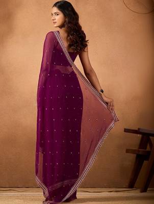 Purple floral embroidered  chiffon saree 5