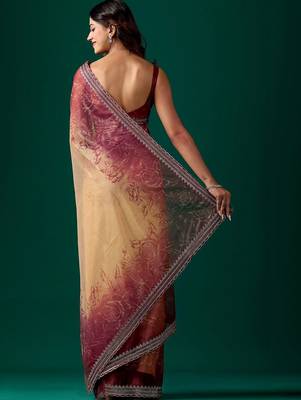 Maroon floral beads and stones tissue saree 5