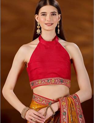 Yellow bandhani beads and stones organza saree 4