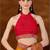 Yellow bandhani beads and stones organza saree