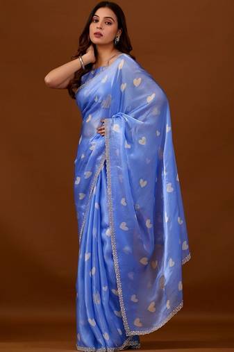 Blue women ethnic motifs woven design saree