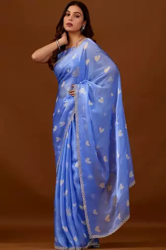 Blue women ethnic motifs woven design saree