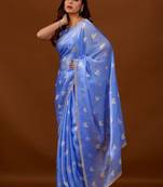 Blue women ethnic motifs woven design saree