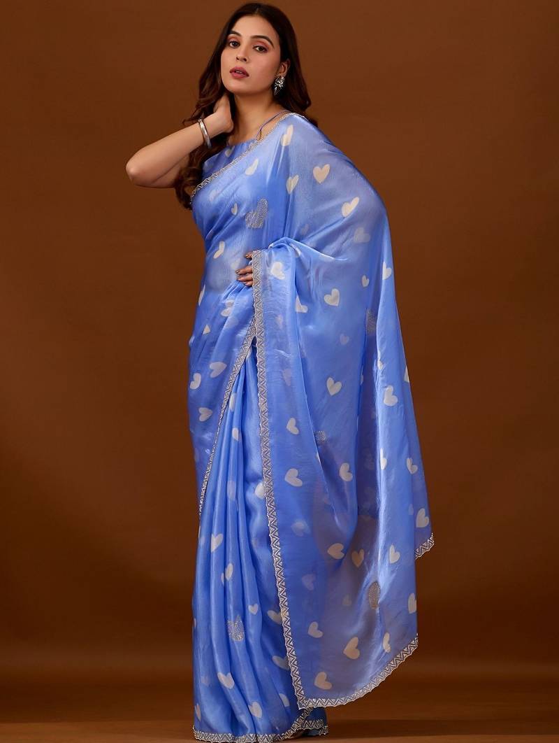 Blue women ethnic motifs woven design saree
