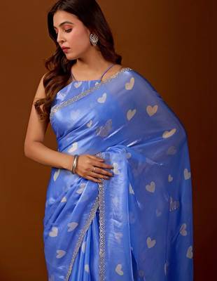 Blue women ethnic motifs woven design saree 2