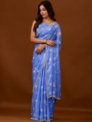 Blue women ethnic motifs woven design saree 3