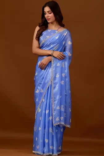 Blue women ethnic motifs woven design saree