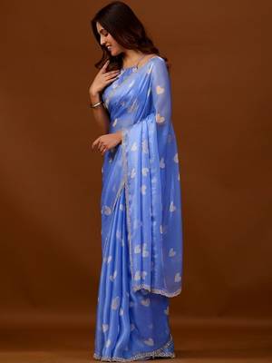 Blue women ethnic motifs woven design saree 4