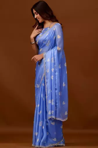 Blue women ethnic motifs woven design saree