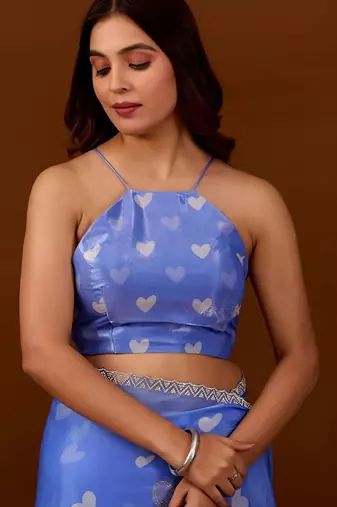 Blue women ethnic motifs woven design saree