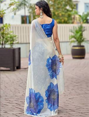 Off white floral beads and stones organza saree 2