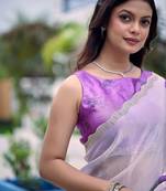 Lavender floral beads and stones organza saree
