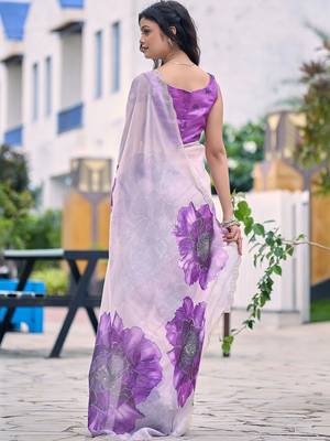 Lavender floral beads and stones organza saree 2