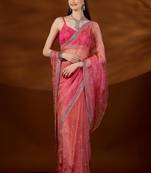 Pink floral sequinned tissue saree