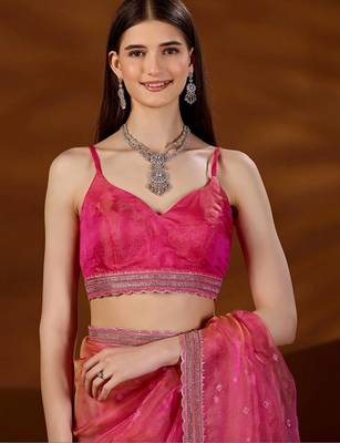 Pink floral sequinned tissue saree 5