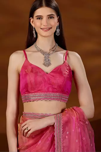 Pink floral sequinned tissue saree