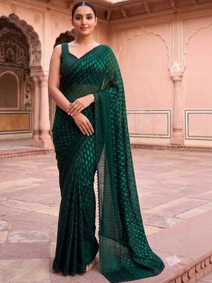Green polka dot beads and stones organza designer saree 1