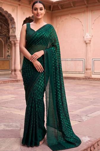 Green polka dot beads and stones organza designer saree
