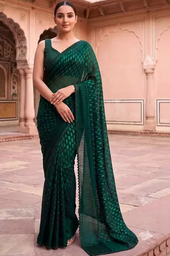 Green polka dot beads and stones organza designer saree