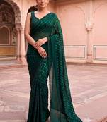 Green polka dot beads and stones organza designer saree