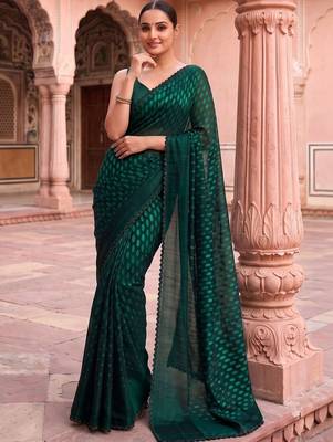 Green polka dot beads and stones organza designer saree 2