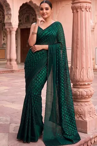 Green polka dot beads and stones organza designer saree