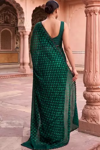 Green polka dot beads and stones organza designer saree