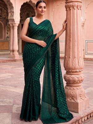 Green polka dot beads and stones organza designer saree 4