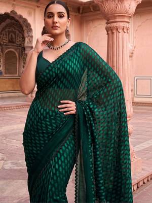 Green polka dot beads and stones organza designer saree 5