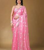 Pink sequinned organza heavy work saree