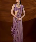 Purple women embroidered tissue saree with blouse piece