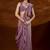 Purple women embroidered tissue saree with blouse piece