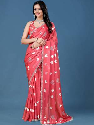 Red beads and stones organza saree 4