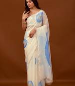 Blue beads and stones organza designer saree
