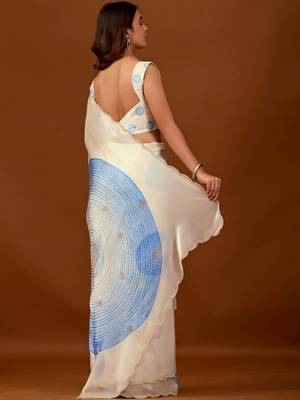 Blue beads and stones organza designer saree 5