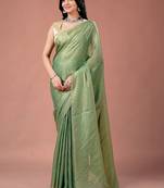 Green women ethnic motifs woven design saree