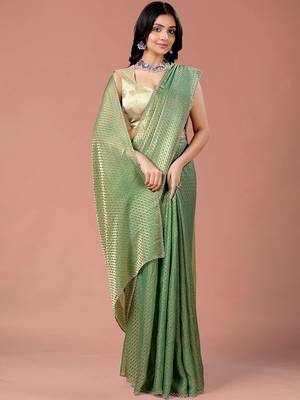 Green women ethnic motifs woven design saree 3