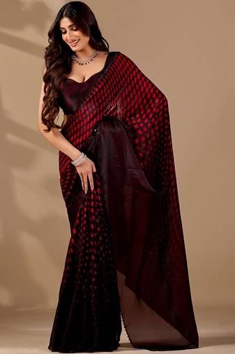 Maroon polka dot beads and stones organza designer saree